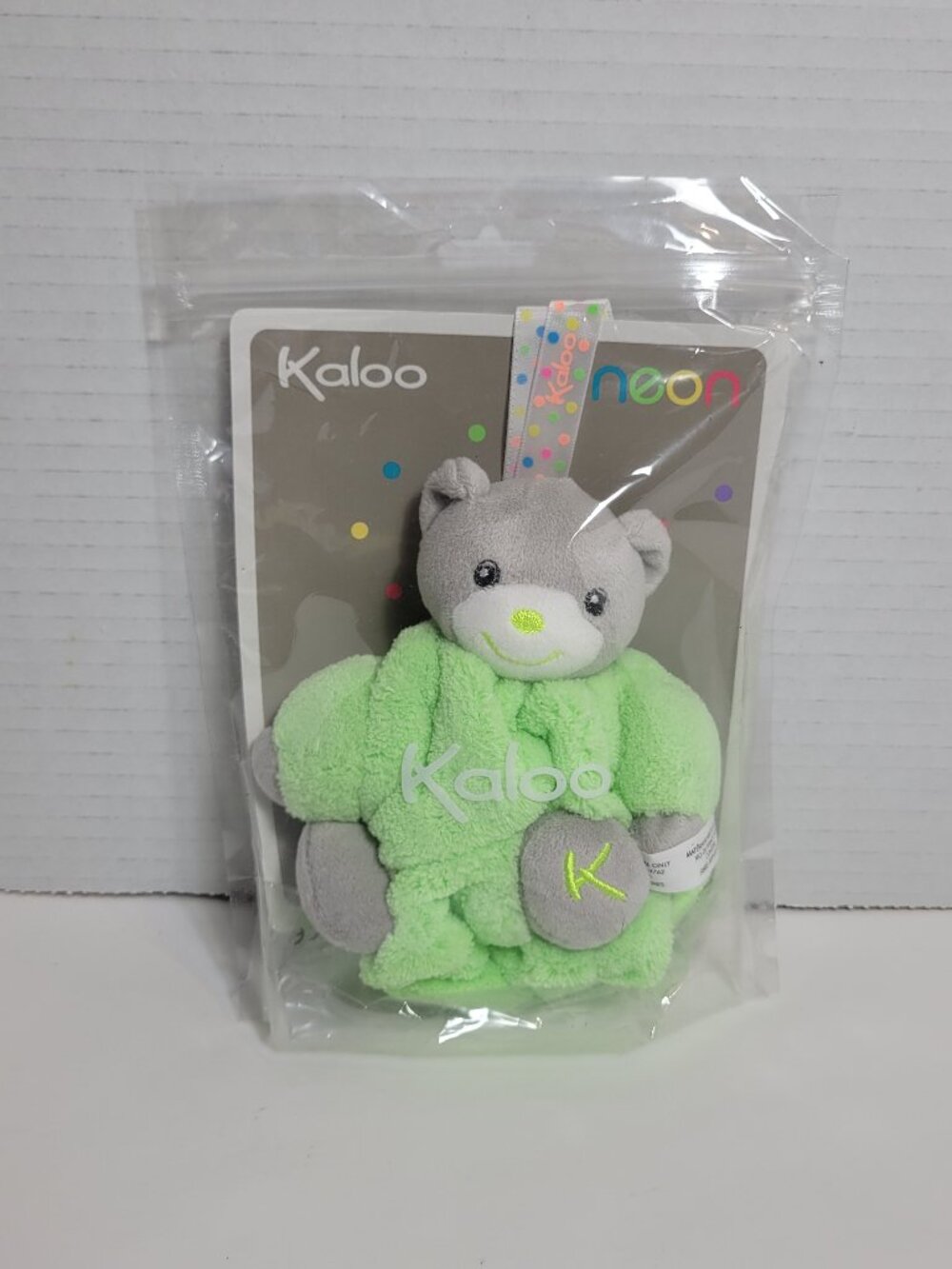 Kaloo Mini Neon Plume Stuffed Bunny Green Gray New Sealed